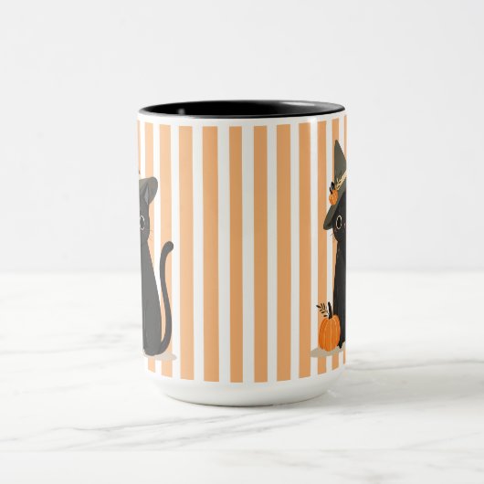 Cute Halloween Black Cat with Witch Hat Pumpkin Mok (Midden)