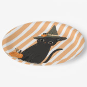 Cute Halloween Black Cat with Witch Hat Pumpkin Papieren Bordje (Gekanteld)