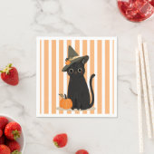 Cute Halloween Black Cat with Witch Hat Pumpkin Servet (Insitu)