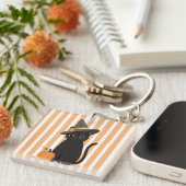 Cute Halloween Black Cat with Witch Hat Pumpkin Sleutelhanger (Voorkant Rechts)