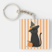 Cute Halloween Black Cat with Witch Hat Pumpkin Sleutelhanger (voorkant)