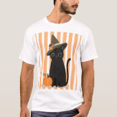 Cute Halloween Black Cat with Witch Hat Pumpkin T-shirt (Voorkant)