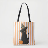 Cute Halloween Black Cat with Witch Hat Pumpkin Tote Bag (Voorkant)