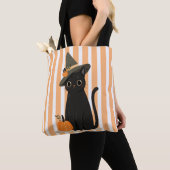 Cute Halloween Black Cat with Witch Hat Pumpkin Tote Bag (Dichtbij)