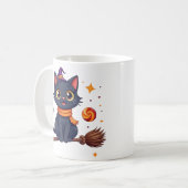 Cute halloween black kitten broom mug koffiemok (Voorkant links)