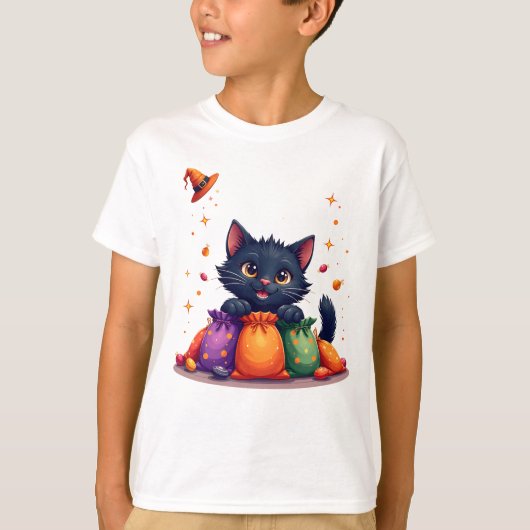 Cute halloween black kitten t-shirt (Voorkant)