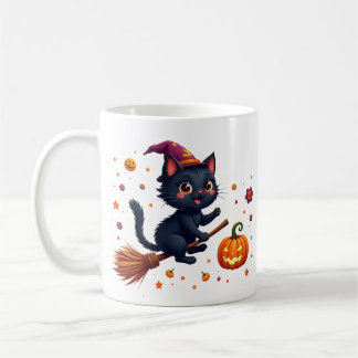 Cute halloween black kitten witch mug koffiemok