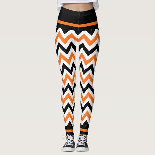 Cute Halloween Black Sinaasappel Chevron Leggings (Voorkant)