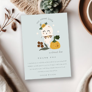 Cute Halloween Blue Ghost Little Boo Baby shower Bedankkaart