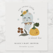 Cute Halloween Blue Ghost Little Boo Baby shower Wijn Etiket (Enkel label)