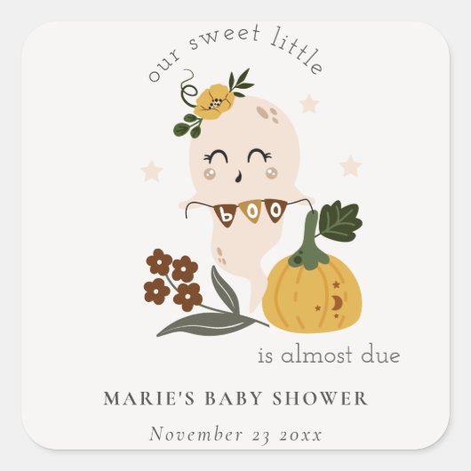 Cute Halloween Blush Ghost Little Boo Baby shower Vierkante Sticker (Voorkant)