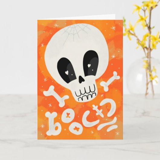 Cute Halloween Boo Skull Botten design Kaart (Gele Bloem)