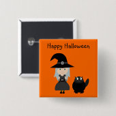 Cute Halloween-Button met heek, spin en kat Vierkante Button 5,1 Cm (Voorkant /achterkant)
