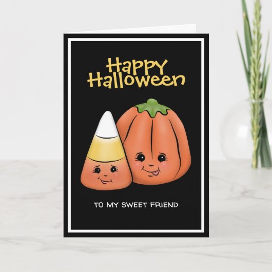 Cute Halloween Candy Corn & Pumpkin Kaart (Voorkant)