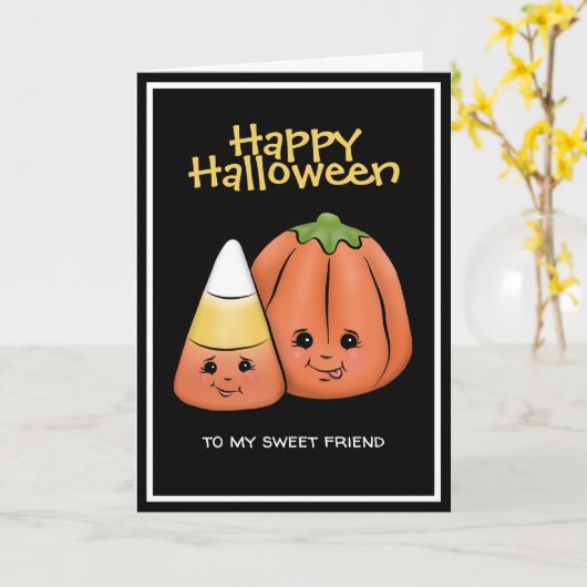 Cute Halloween Candy Corn & Pumpkin Kaart (Gele Bloem)