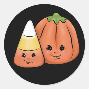 Cute Halloween Candy Corn & Pumpkin Ronde Sticker