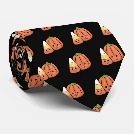 Cute Halloween Candy Corn & Pumpkin Stropdas (Opgerold)