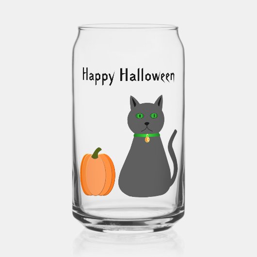 Cute Halloween Cat and Pumpkin Custom Blikvorm Glas (Voorkant)