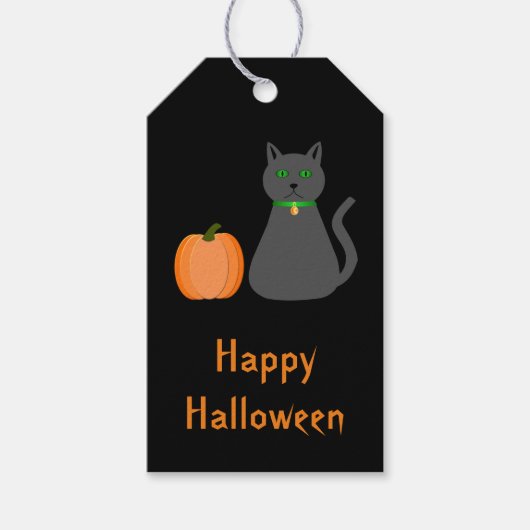 Cute Halloween Cat and Pumpkin Custom Cadeaulabel (Voorkant)