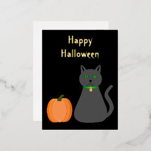 Cute Halloween Cat and Pumpkin Custom Folie Feestdagen Briefkaart