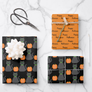 Cute Halloween Cat and Pumpkin Custom Inpakpapier Vel