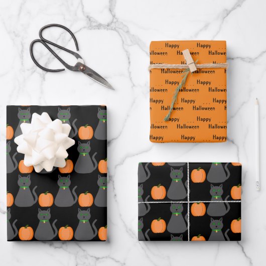 Cute Halloween Cat and Pumpkin Custom Inpakpapier Vel (Voorkant)