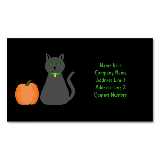 Cute Halloween Cat and Pumpkin Custom Magnetisch Visitekaartje (Voorkant)