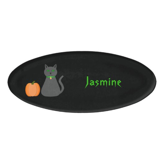 Cute Halloween Cat and Pumpkin Custom Naambadge (Voorkant)