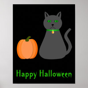 Cute Halloween Cat and Pumpkin Custom Poster