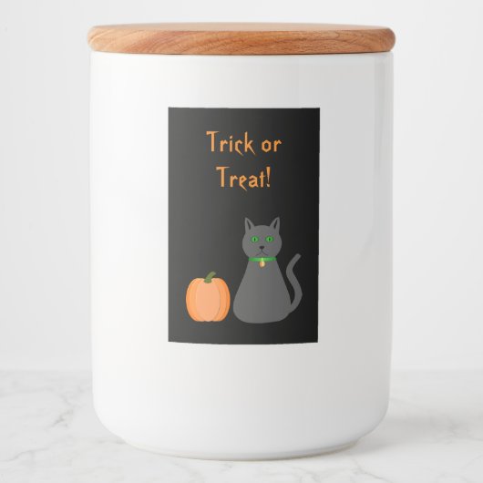 Cute Halloween Cat and Pumpkin Custom Voedselcontainer Etiket (Voorkant)