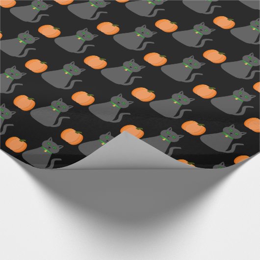 Cute Halloween Cat and Pumpkin Patterned Cadeaupapier (Hoek)
