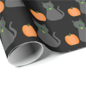 Cute Halloween Cat and Pumpkin Patterned Cadeaupapier (Rol Hoek)