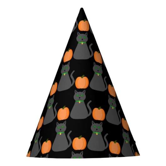 Cute Halloween Cat and Pumpkin Patterned Feesthoedjes (Voorkant)