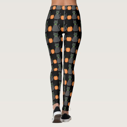 Cute Halloween Cat and Pumpkin Patterned Leggings (Achterkant)