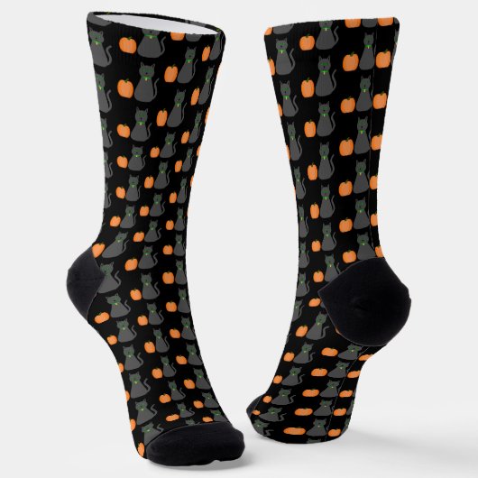 Cute Halloween Cat and Pumpkin Patterned Sokken (Gebogen)