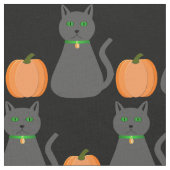 Cute Halloween Cat and Pumpkin Patterned Stof (Close Up)