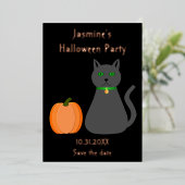 Cute Halloween Cat and Pumpkin Save the Date Folie Feestdagenkaart (Staand Voorkant)