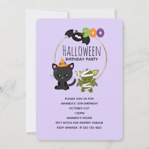 Cute Halloween Cat, Bat & Mummy Boo Birthday Kaart