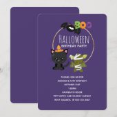 Cute Halloween Cat, Bat & Mummy Boo Birthday Kaart (Voorkant / Achterkant)