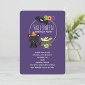 Cute Halloween Cat, Bat & Mummy Boo Birthday Kaart (Staand voorkant)