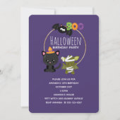 Cute Halloween Cat, Bat & Mummy Boo Birthday Kaart (Voorkant)