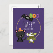 Cute Halloween Cat, Bat & Mummy Boo Briefkaart (Voorkant / Achterkant)
