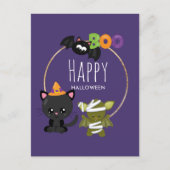 Cute Halloween Cat, Bat & Mummy Boo Briefkaart (Voorkant)