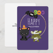 Cute Halloween Cat, Bat & Mummy Boo Feestdagenkaart (Voorkant / Achterkant)