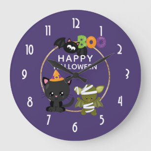 Cute Halloween Cat, Bat & Mummy Boo Grote Klok