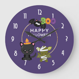 Cute Halloween Cat, Bat & Mummy Boo Grote Klok
