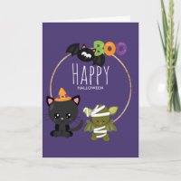 Cute Halloween Cat, Bat & Mummy Boo