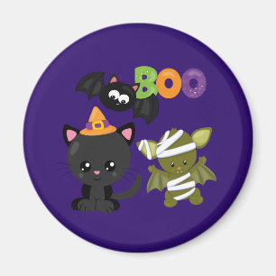 Cute Halloween Cat, Bat & Mummy Boo Magneet