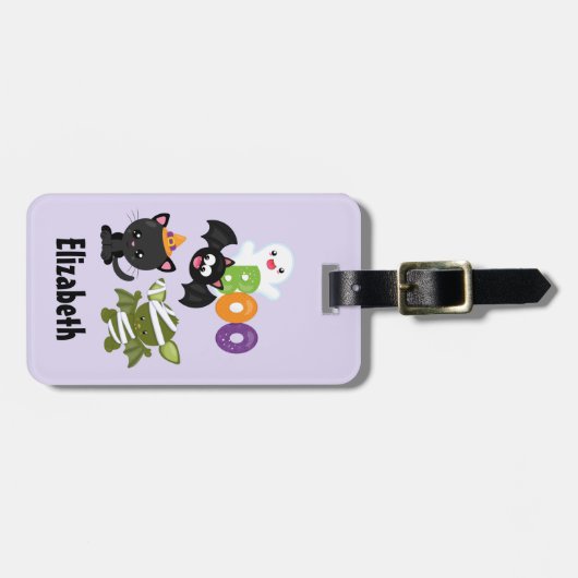 Cute Halloween Cat, Bat, Mummy & Ghost Bagagelabel (Voorkant horizontaal)