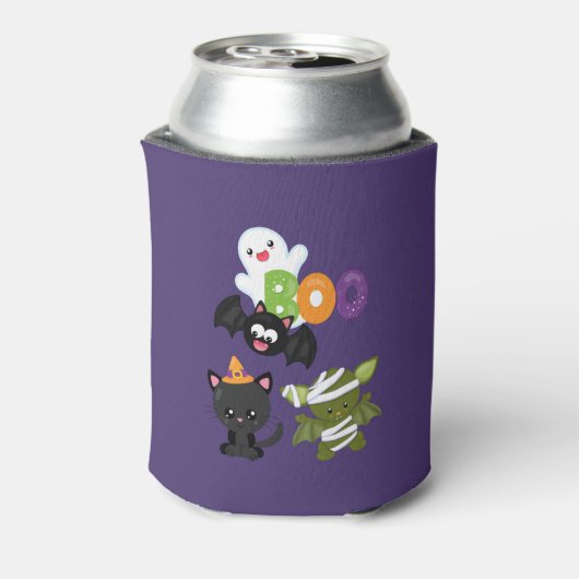 Cute Halloween Cat, Bat, Mummy & Ghost Blikjeskoeler (Blikje Achterkant)